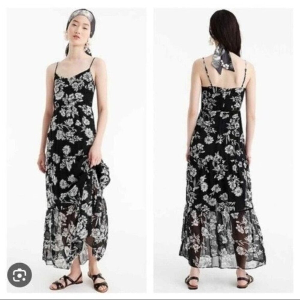 JCrew Black Chiffon Floral Maxi Dress